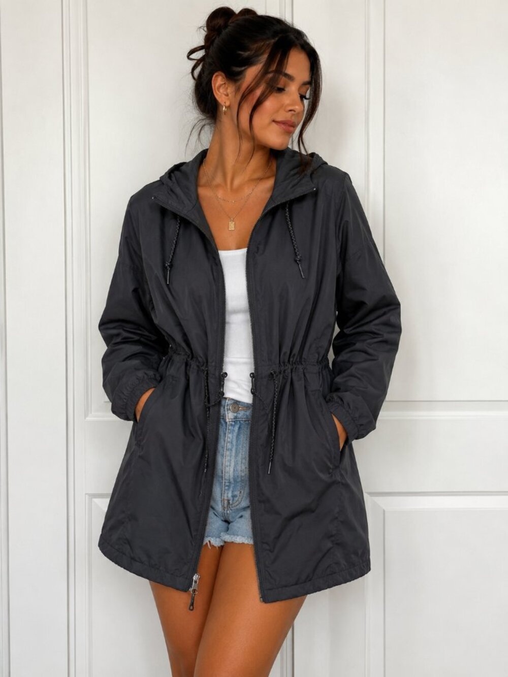 Columbia Black Hooded Lightweight Rain Jacket Anorak XL